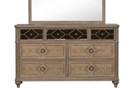 Simple Contemporary 1pc Dresser Rustic Oak Veneer Solid wood English Back Dovetail Drawers Bedroom Furniture Front Mirror Panel