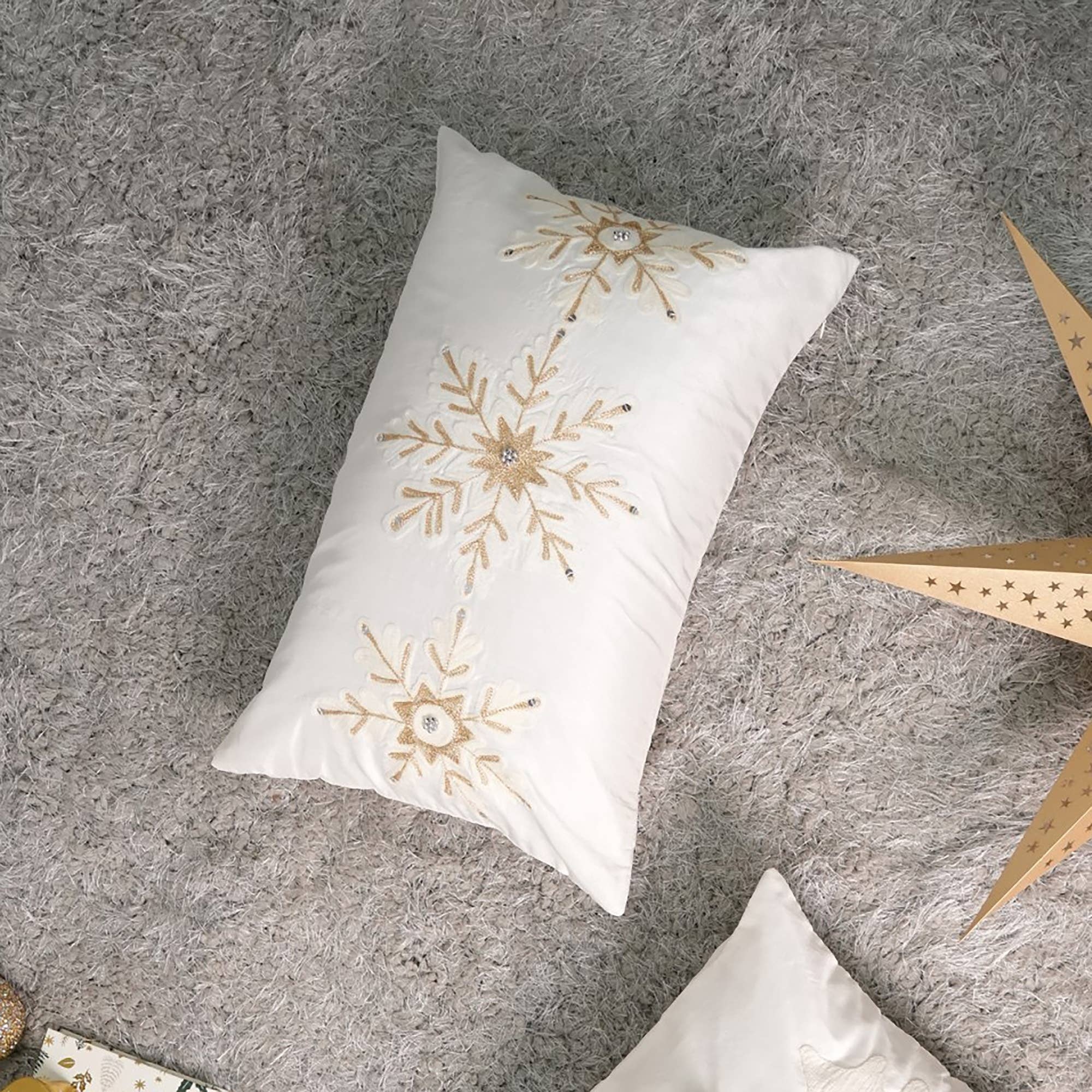 Snow Fall Bead Work Pillow – 24x16' Elegant Winter Accent
