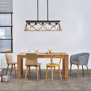 32' Oak Industrial 5-Light Pendant Chandelier, Modern Metal Cage Design, Adjustable Hanging Light for Dining Room, Kitchen, Living Room (No Bulbs)