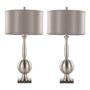 Joan 30' Contemporary Metal Table Lamp in Brushed Nickel with Grey Satin Shade from Grandview Gallery by LumiSource - Set of 2