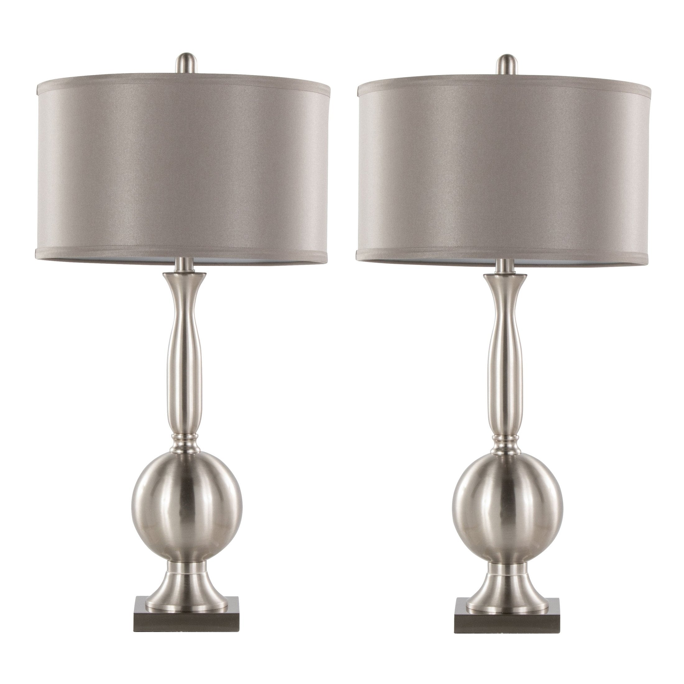 Joan 30' Contemporary Metal Table Lamp in Brushed Nickel with Grey Satin Shade from Grandview Gallery by LumiSource - Set of 2