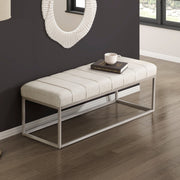 Modern Home Furniture 1pc Bench Beige Fabric Upholstery Plush Comfort Metal Legs Champagne Finish Entryway Bench