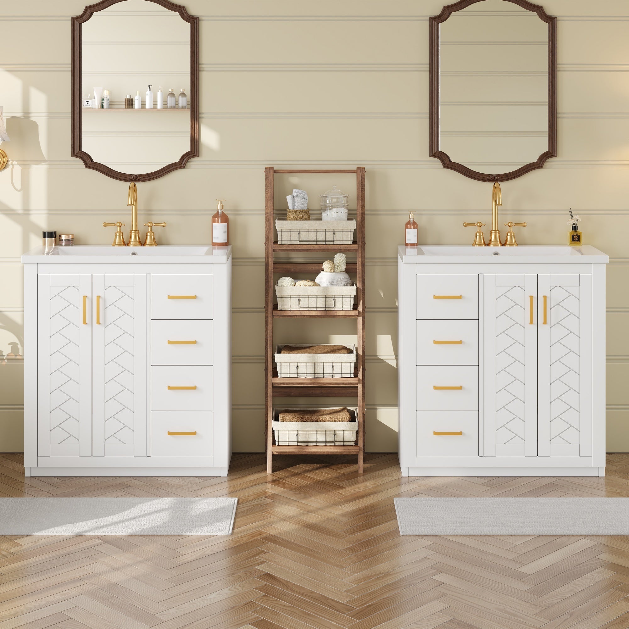 60'' Bathroom Vanity Set with Ceramic Sink (Separate),Solid Wood Frame Bathroom Storage Cabinet, Freestanding Vanity Set with Drawers & Soft Closing Doors