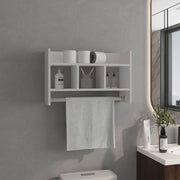 Bathroom Wall Shelf with Towel Bar, Compact Storage With A Wide Upper Shelf, Three Comapct Middle Shelves and Towel Holder for Bathroom Organizer