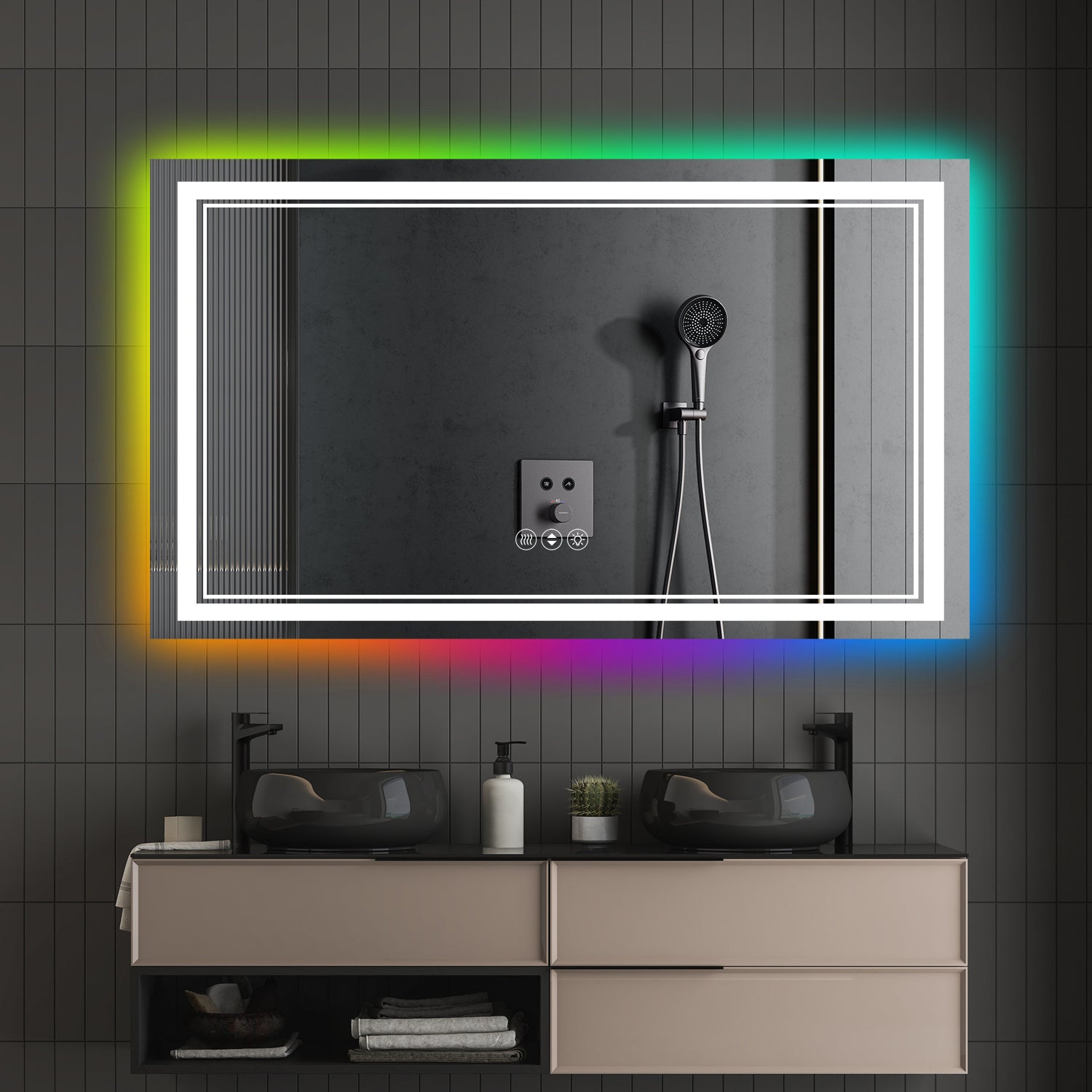 60x30 Inch Frameless LED Bathroom Mirror,Smart Mirror,RGB Backlight
