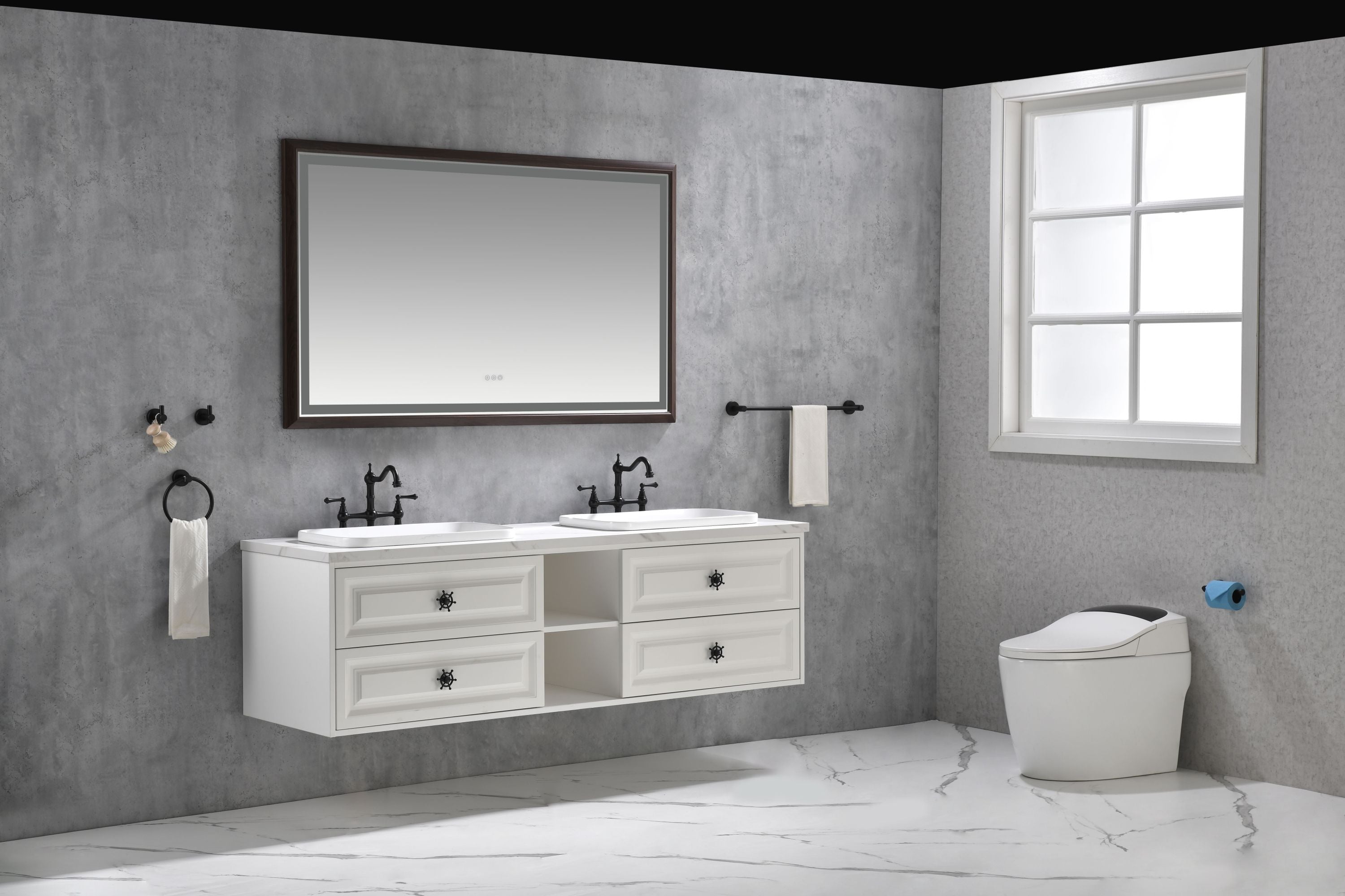 60 x 36 Inch LED Bathroom Mirror with Aluminum Frame, Wall Mounted Vanity Mirror, Anti-Fog, Memory, 3 Colors, Stepless Dimmable