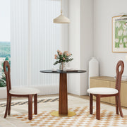 Modern Round Dining Table, 33.5' Sintered Stone Table with Wooden Leg & Gold Base, 2 - Person Kitchen Table for Small Space, 150lbs Weight Capacity(Only the Negotiation Table)