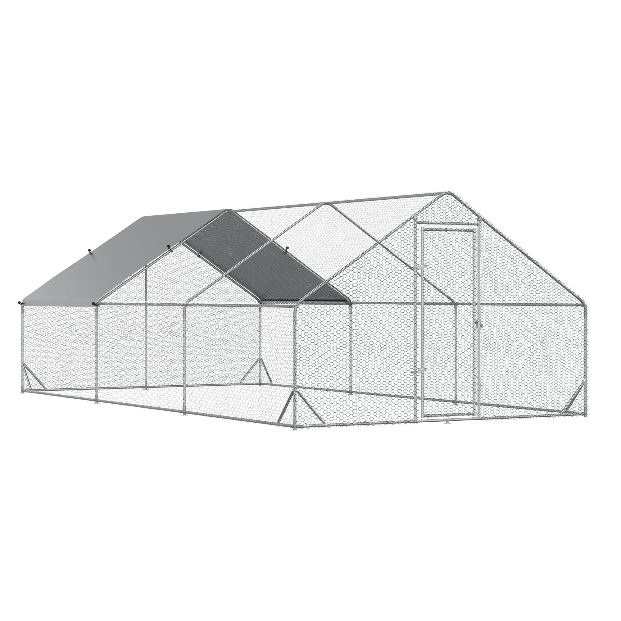 PawHut Large Chicken Coop Metal Chicken Run with Waterproof and Anti-UV Cover, Spire Shaped Walk in Fence Cage Hen House for Outdoor and Yard Farm Use, 1' Tube Diameter, 9.8' x 19.7' x 6.6'