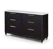 Modern Aesthetic Black Finish Ample Storage Space Six Drawers 1pc Dresser Engineered Stone Top Fully Extension Glide Brass-accented Hardware