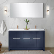 Navy Blue Double Bath Vanity 60 in. W x 20 in. D, Cultured Marble Top and Rose Gold Faucet Set