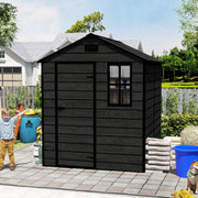 Campcraft 6*6ft resin storage shed, high quality pp material, strong structure, waterproof, rust and UV proof, large storage space, 12mm thick pp board, HD window lighting Black wood grain color