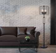 65'H BLACK INDUSTRIAL WIRE CAGE FLOOR LAMP W/ EDISON BULB(1PCS/CNT)(4.88/24.68)