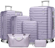 Luggage Sets 6 Piece with Duffel Bags, Hardside Expandable Suitcases with Spinner Wheels TSA Lock, Lavender
