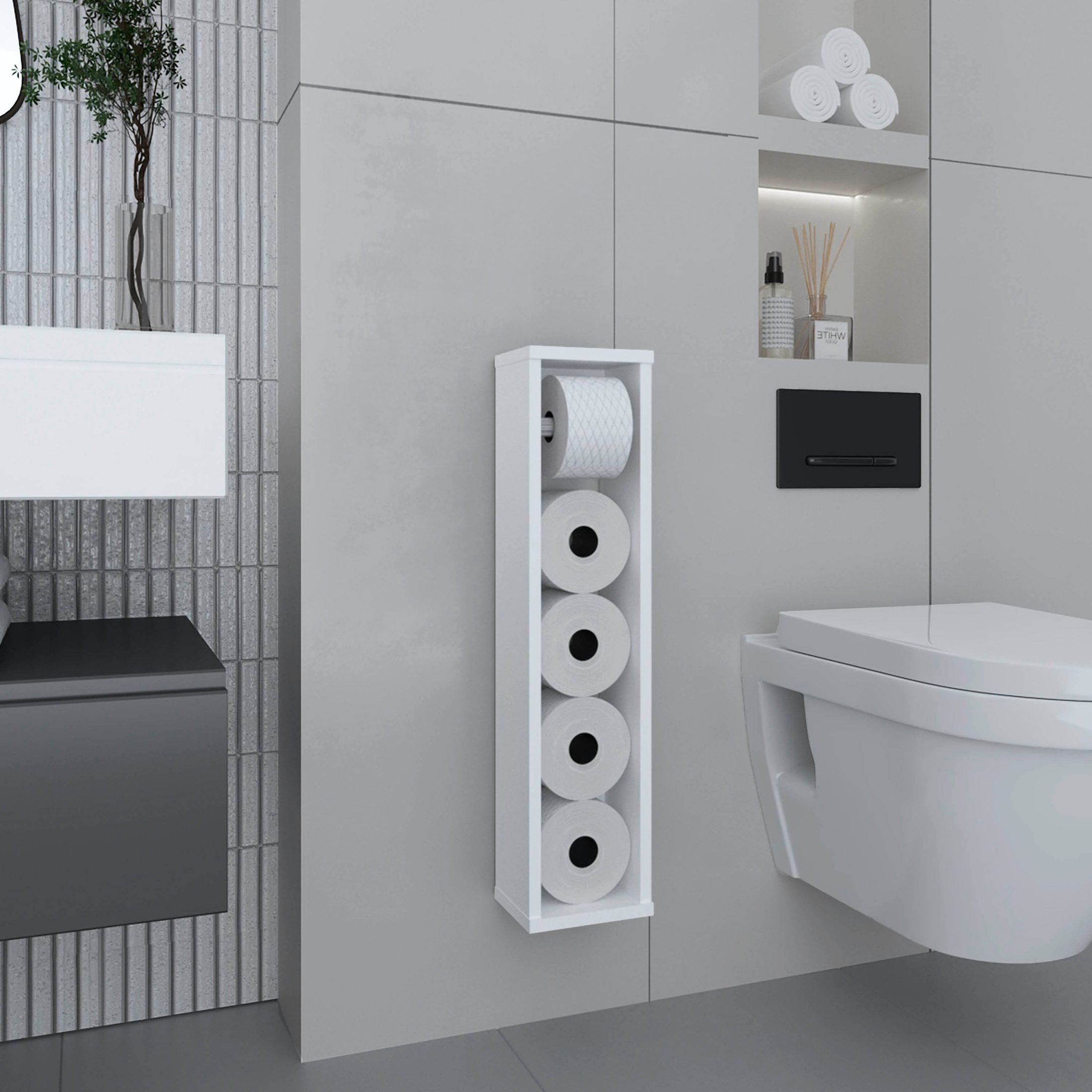 Bali  28' High Toilet Paper Holder Narrow Shelf Organizer for Bathroom, Living Room, Kitchen