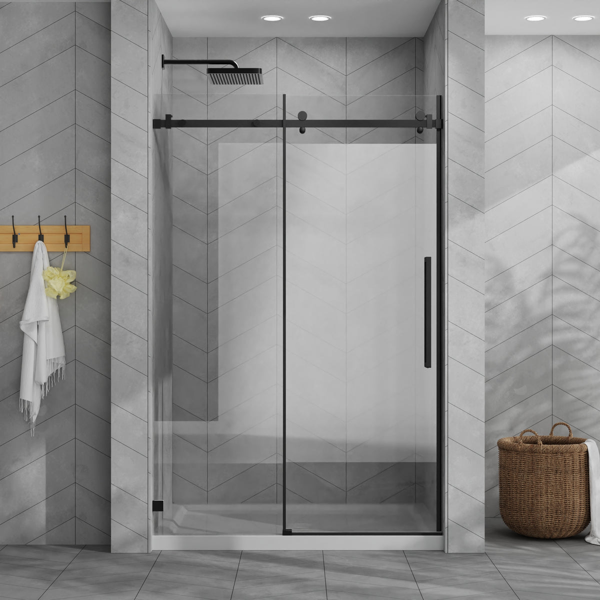 Goodyo 48'x72' Frameless Sliding Shower Door Combo w/ 48'x32' White Acrylic Shower Base, 1/4' (6mm) Tempered Glass Door, Stainless Steel Hardware, Matte Black