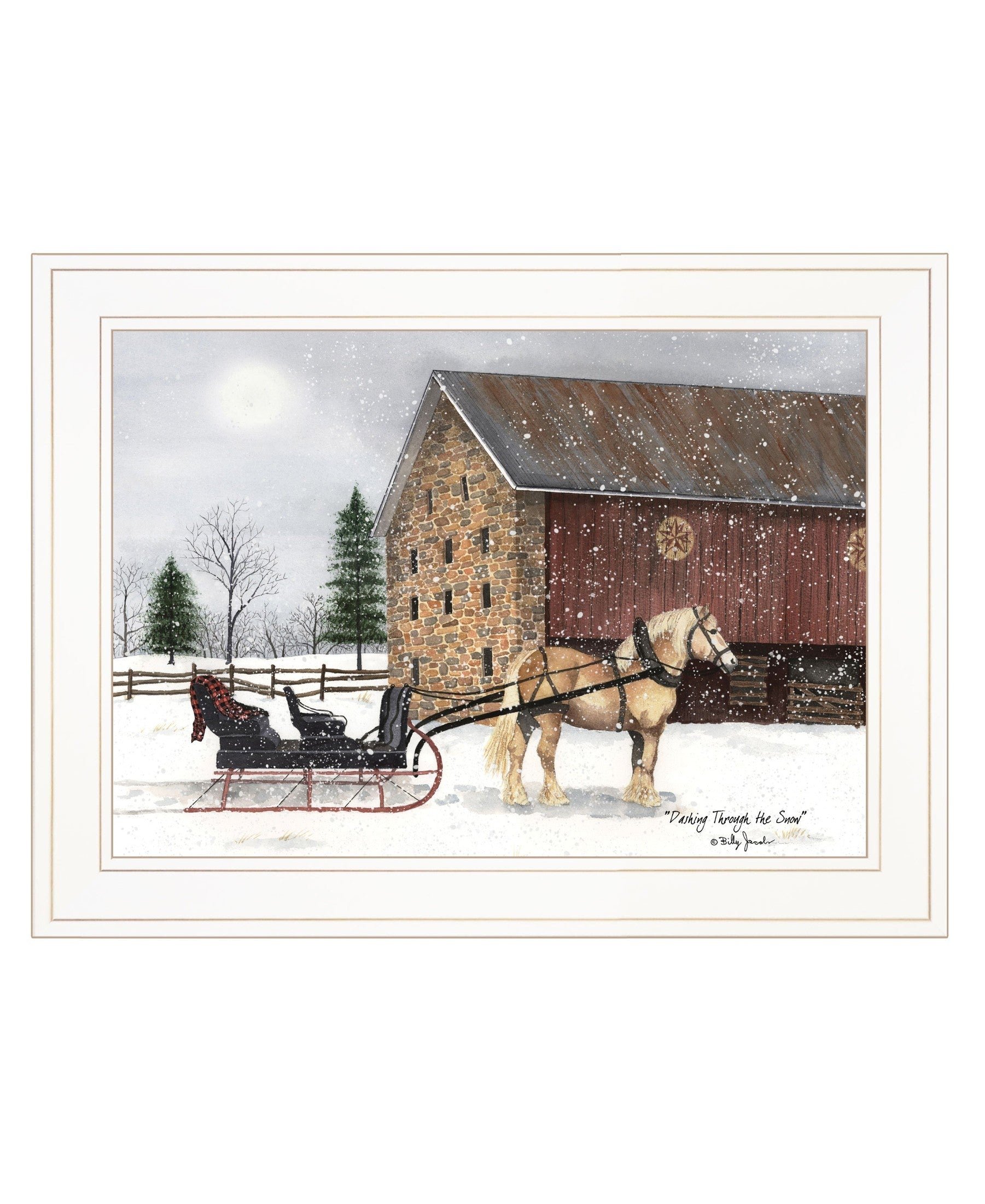 'Dashing Through The Snow' by Billy Jacobs, Ready to Hang Framed Print, White Frame