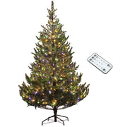 HOMCOM 7ft Artificial Prelit Christmas Tree, Sparse Realistic Cedar Tree with Dual Color LED Lights and 2931 Tips, Easy Assembly, Hinged Xmas Tree for Home Office Holiday, Green