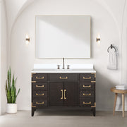 Brown Oak Single Bath Vanity 48 in. W x 22 in. D, Cultured Marble Top, and Faucet Set