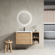 40'' Wall-Mounted Bathroom Vanity with White Ceramic Sink and Storage Shelves & 1-Soft-Close Door, KD-Packing, Plywood
