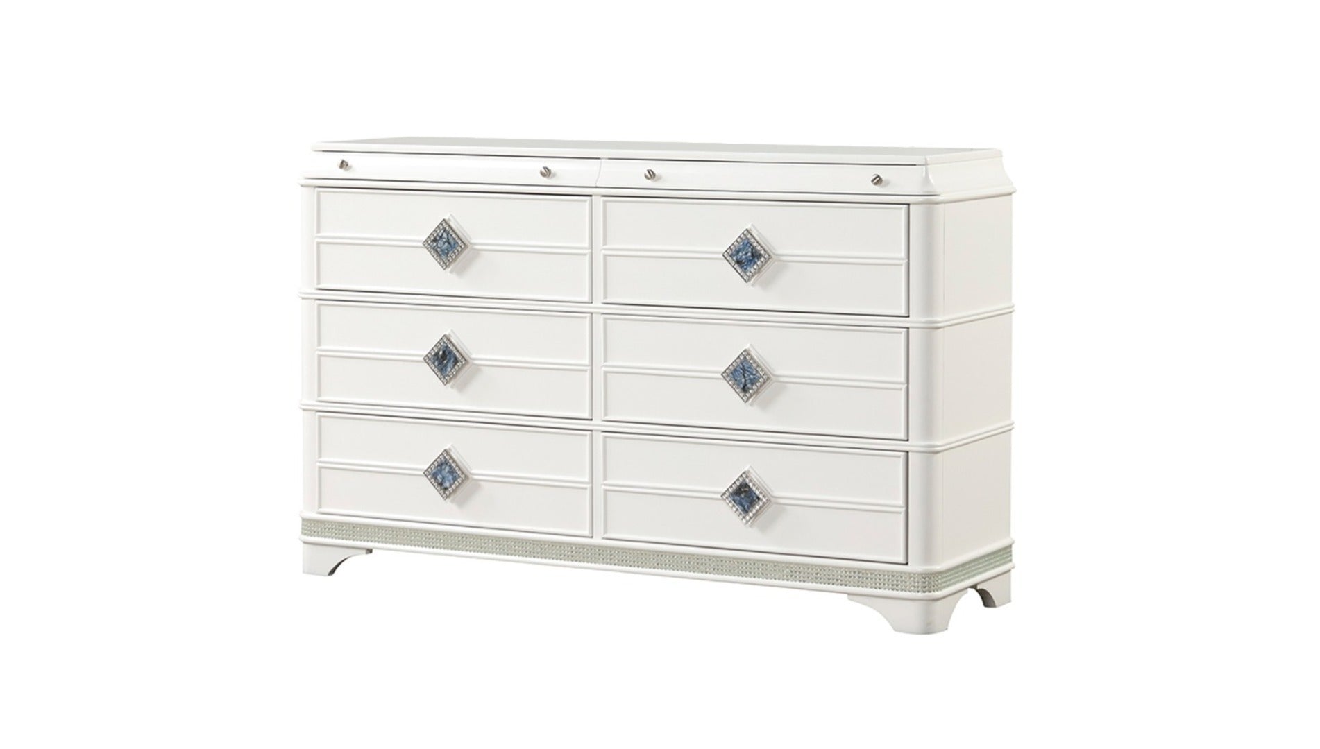 Laguna Modern Style 6- Drawer Dresser Made with Wood, Hidden Jewelry Drawer and Crystal Accents in White (INCLUDES DRESSER ONLY) same asG150108980  (NJ inventory)