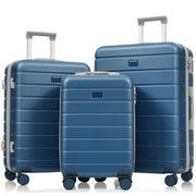Premium ABS Travel Luggage Set , 3-Piece TSA Lock Suitcase Ensemble with 20, 24, and 28 Inch Sizes with 360° Spinner Wheels, blue