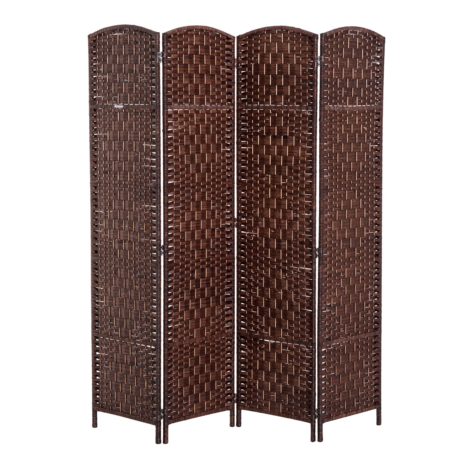 6' Tall Wicker Weave 4 Panel Room Divider Privacy Screen - Brown