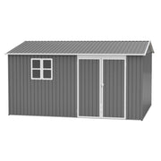 12x10 FT Outdoor Storage Shed Metal, Large Garden Tool Sheds Outdoor with Lockable Doors, Waterproof Steel Utility Storage Building, Heavy Duty Equipment Shed for Backyard Patio Lawn Garden, Grey