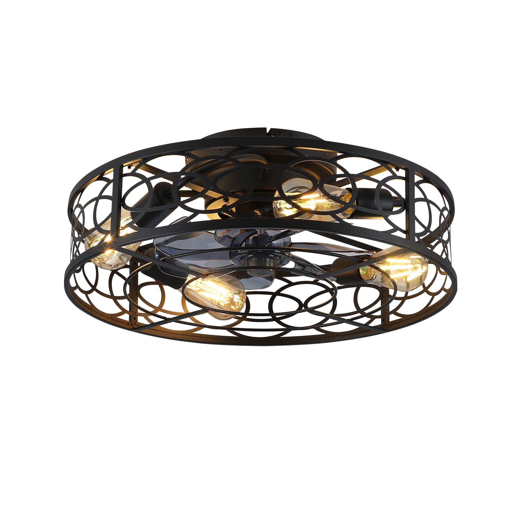 20' Caged Ceiling Fans with Lights and Remote, Bladeless Ceiling Fan 6 Speed Reversible with  Remote Control,Flush Mount Caged Ceiling Fan for Bedroom, Living Room--NOT Included Bulbs