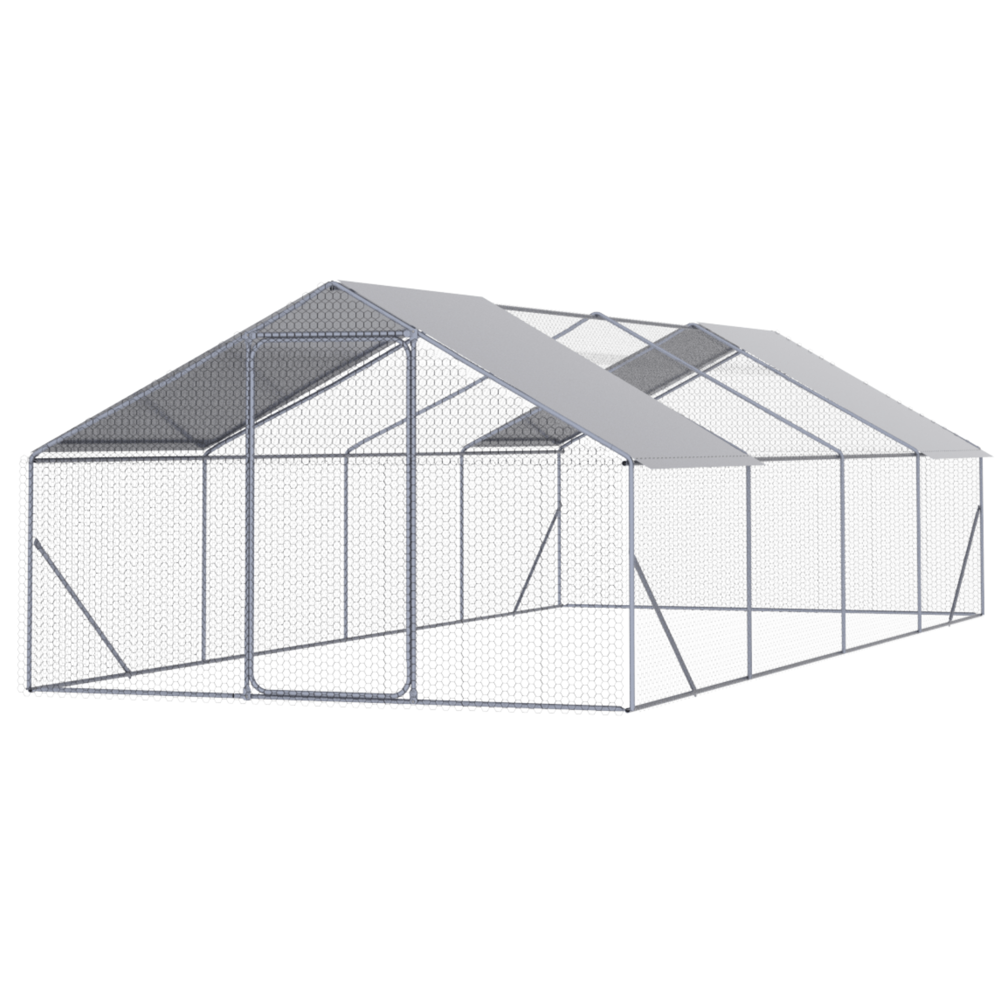 XPT036 Outdoor Chicken Coop Large Space with Safety Features Silver Grey Metal 26x10x6FT