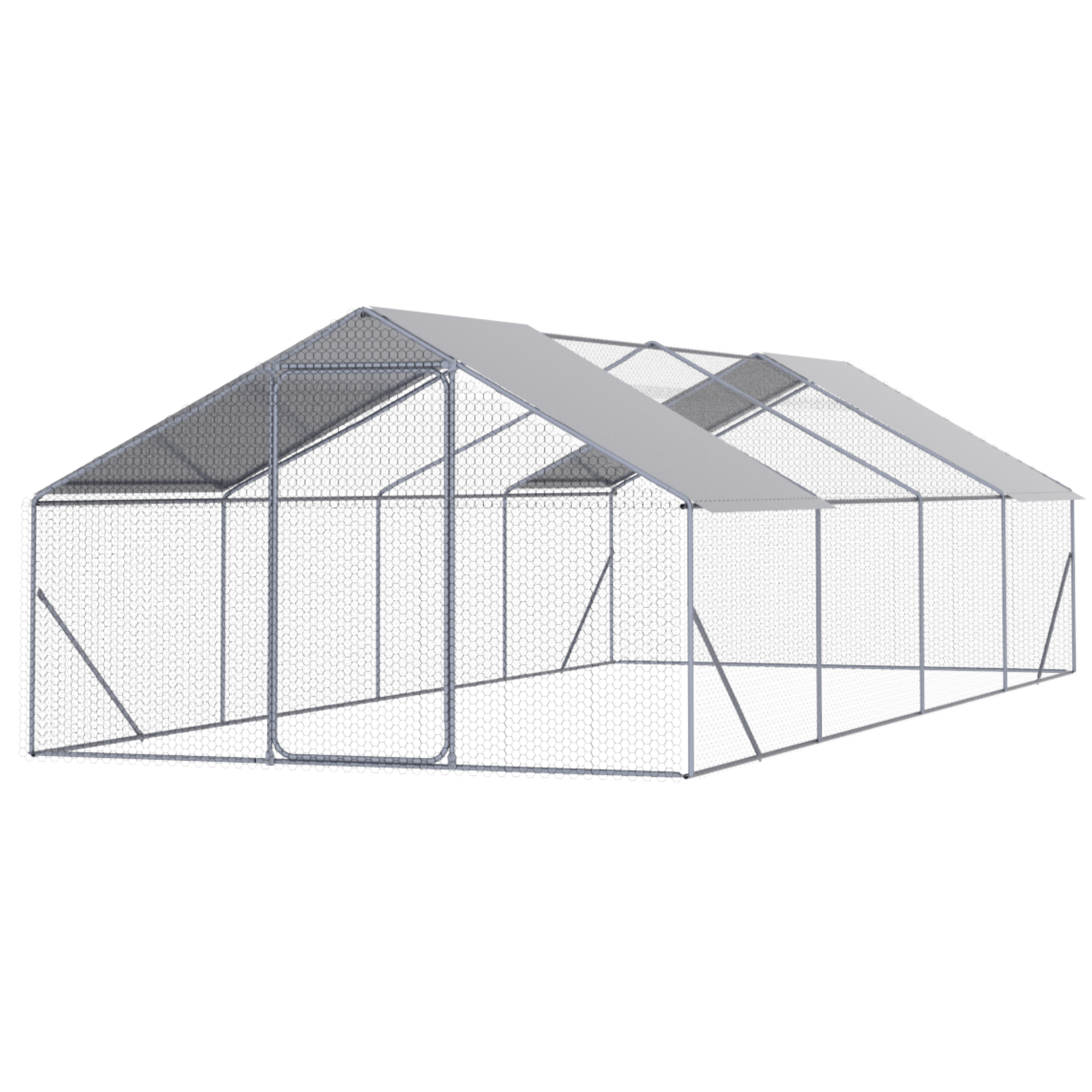 XPT036F Outdoor Chicken Coop Metal Big Space Silver Grey 26 x 10 x 6 FT