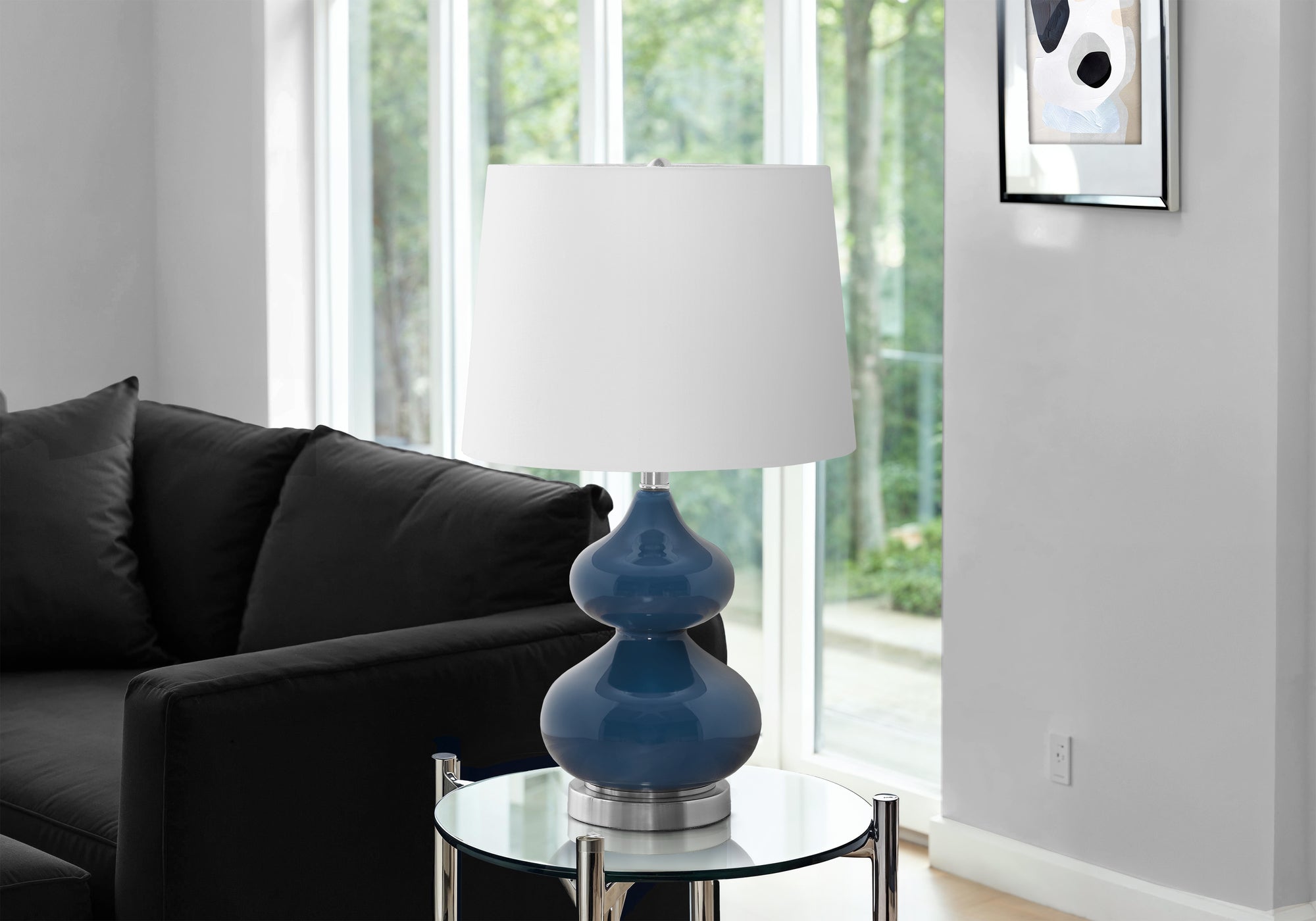 Lighting, 24'h, Blue Glass, Ivory / Cream Shade, Contemporary