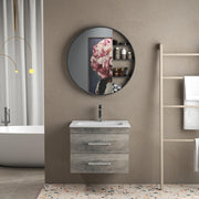 24-Inch Grey Wood Grain Wall-Mounted Bathroom Vanity with Double Drawers, Soft-Close System,White Ceramic Sink,  – Create a Modern and Minimalist Bathroom Space!
