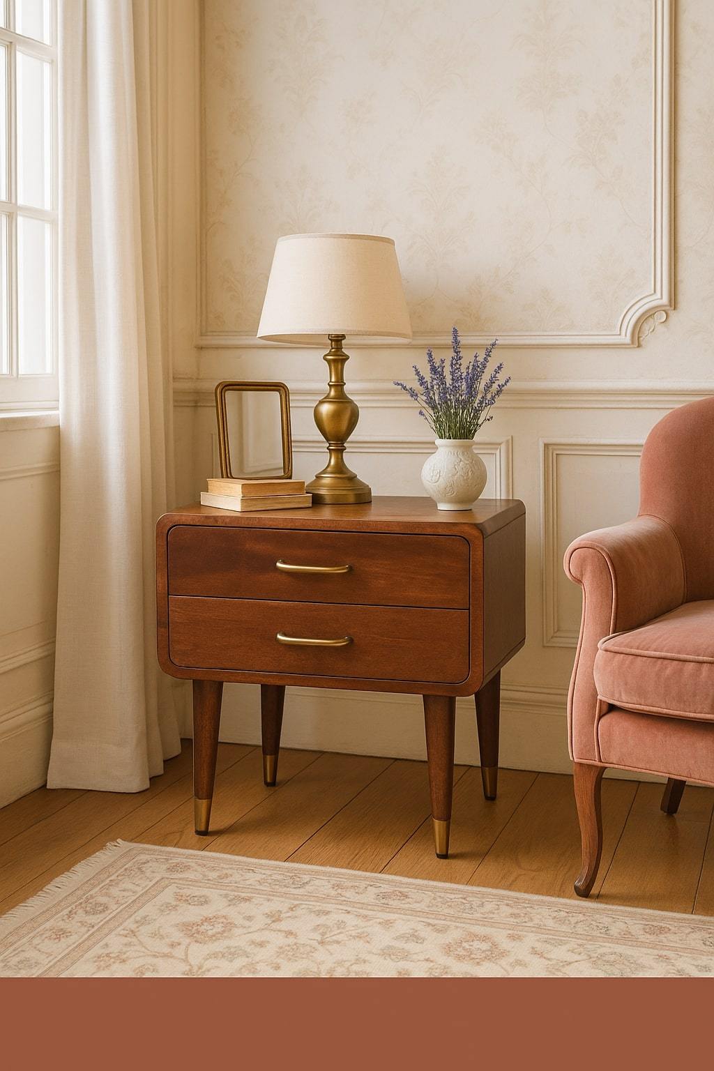 Solid Wood Astor 2-Drawer Nightstand,Brown