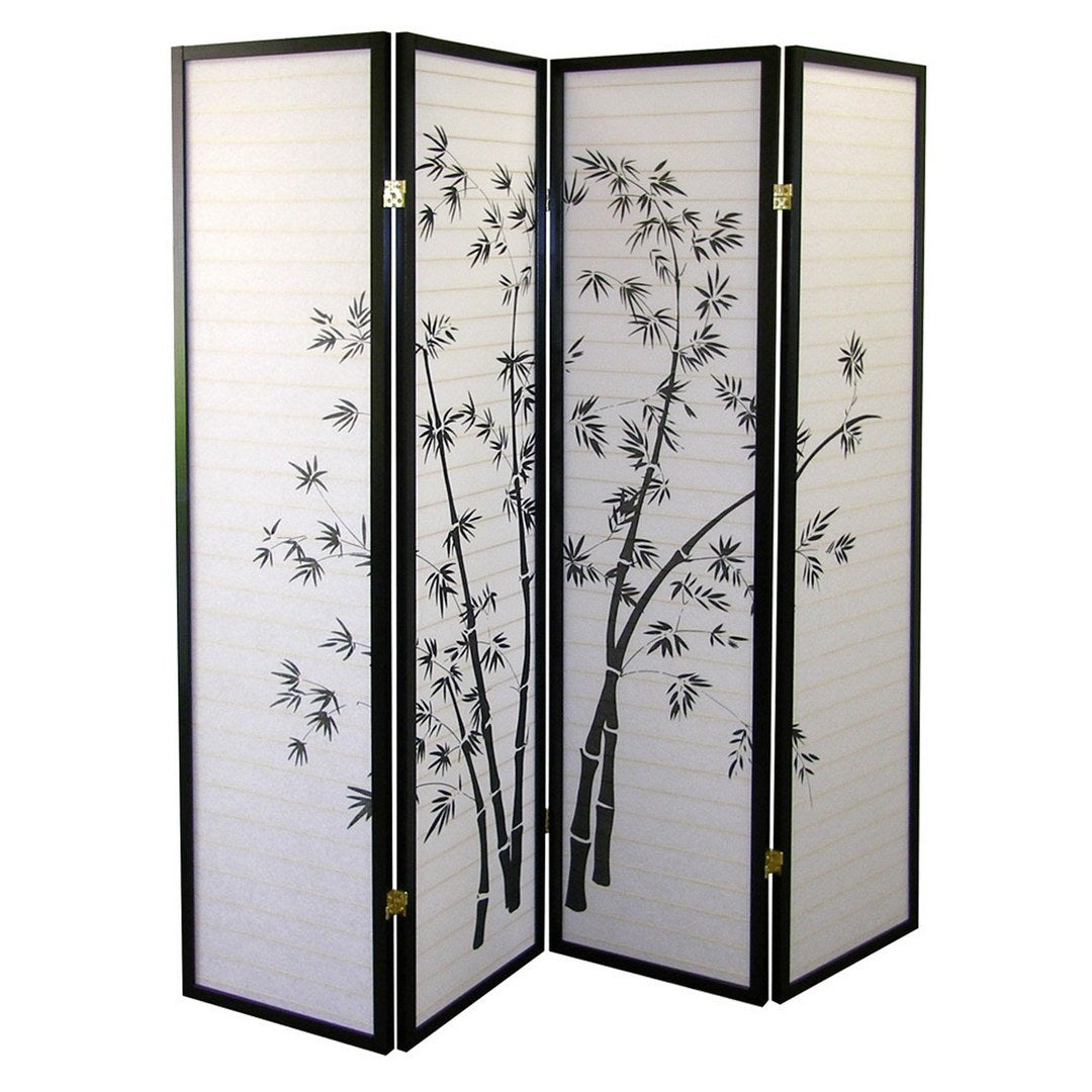70' Tall 4-Panel Screen / Room Divider, Bamboo Design with Black finish