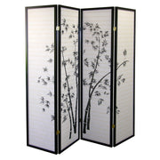 70' Tall 4-Panel Screen / Room Divider, Bamboo Design with Black finish