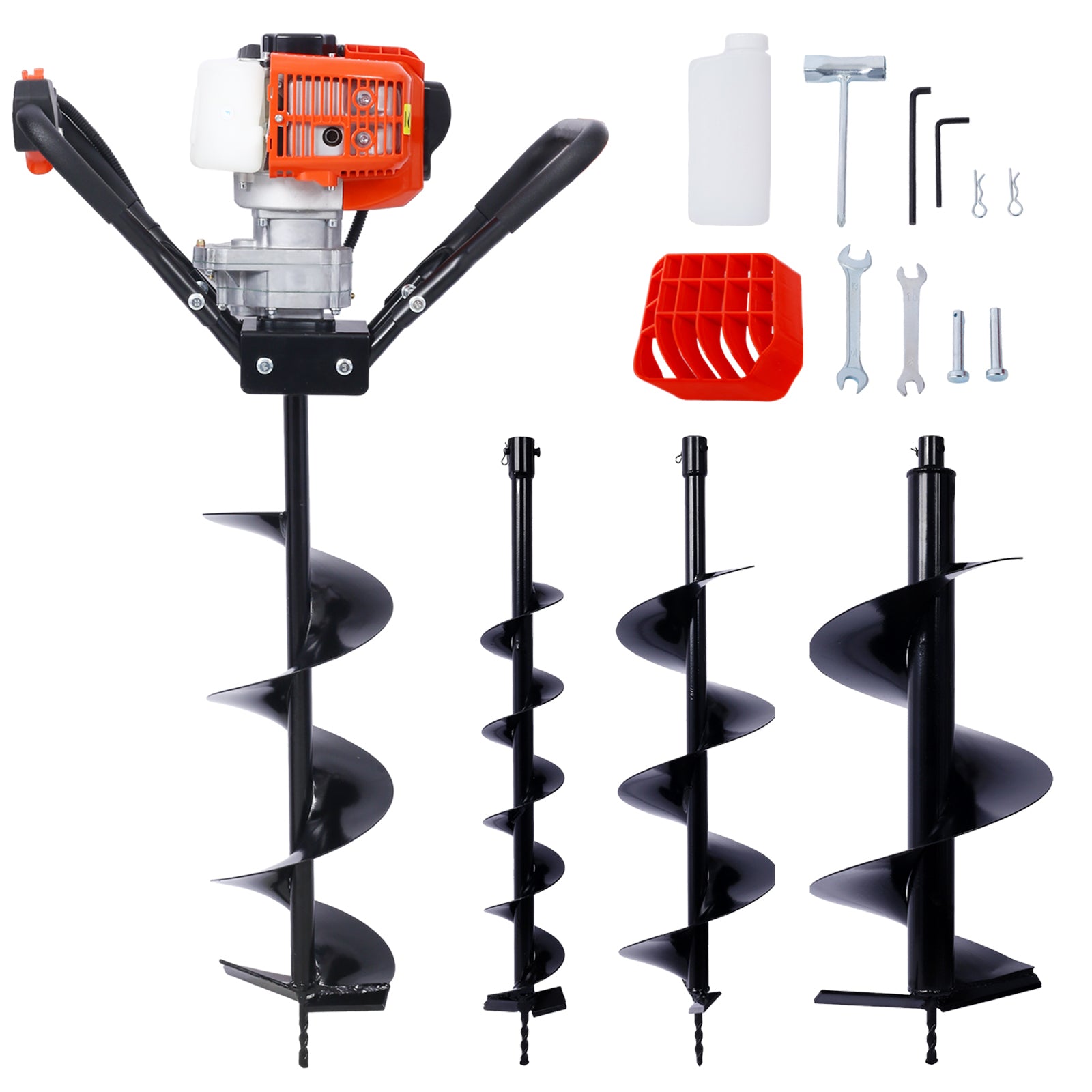 V-Type 52CC 2 Stroke Gas Post Hole Digger One Man Auger EPA Machine Plant Soil Digging Fence withHole Digger Replacement Auger Bits L4'+L8'+L10'+L12'