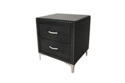 1pc Glam Style Two Drawers Nightstand Fabric Upholstered Nailhead Tufted Tempered Glass Wood Metal Fabric Bedroom Furniture