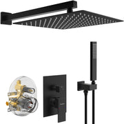 Male NPT Bathtub Shower Faucet Set, Waterfall Tub Faucet with 12-Inch Matte Black Rain Shower Head System