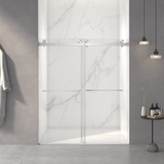 56-60'W x 70'H Frameless Double Sliding Shower Door,5/16' (8mm) Thick SGCC Tempered Clear Glass,Double Side Easy Clean Coat,Brushed Nickel Finished With Buffer