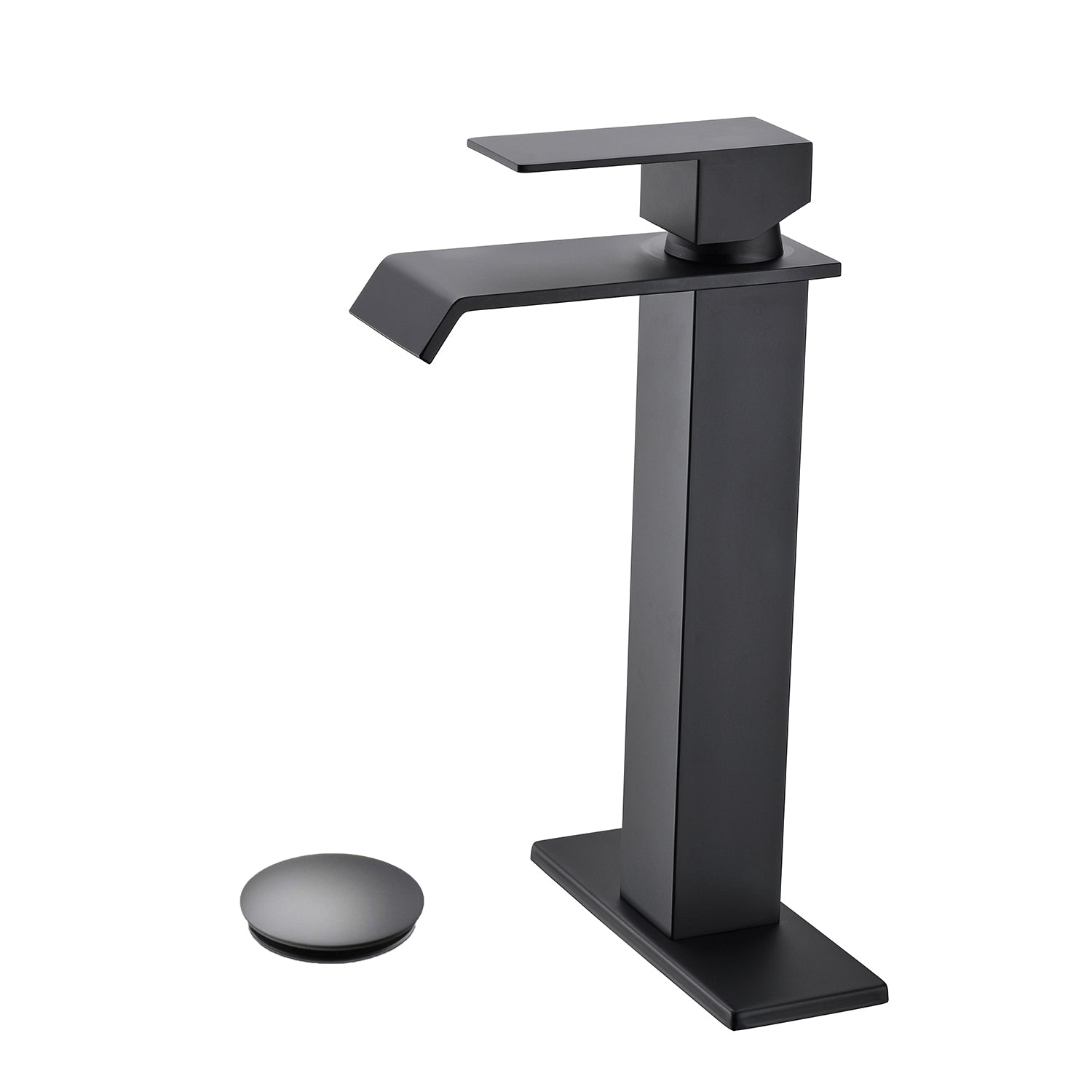 Waterfall Spout Bathroom Sink Single Handle Faucet with Pop-Up Drain (No Overflow)