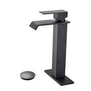 Waterfall Spout Bathroom Sink Single Handle Faucet with Pop-Up Drain (No Overflow)