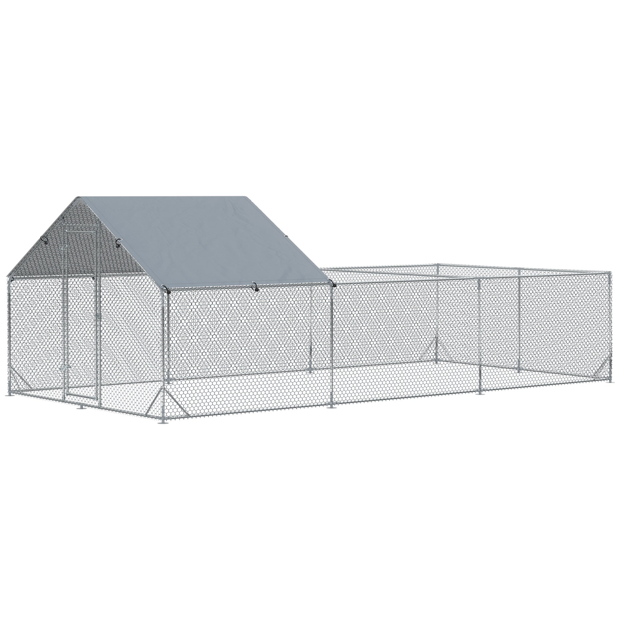 PawHut Large Chicken Coop Metal Chicken Run for Chickens with Waterproof and Anti-UV Cover, Spire Shaped Walk in Fence Cage Hen House for Outdoor and Yard Farm Use, 1' Dia, 9.8' x 19.7' x 6.4'