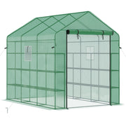 Outsunny 8' x 6' x 7' Walk-in Greenhouse with Mesh Door and Windows, 18 Shelf Hot House with Trellis, Plant Labels, UV protective for Growing Flowers, Herbs, Vegetables, Saplings, Green