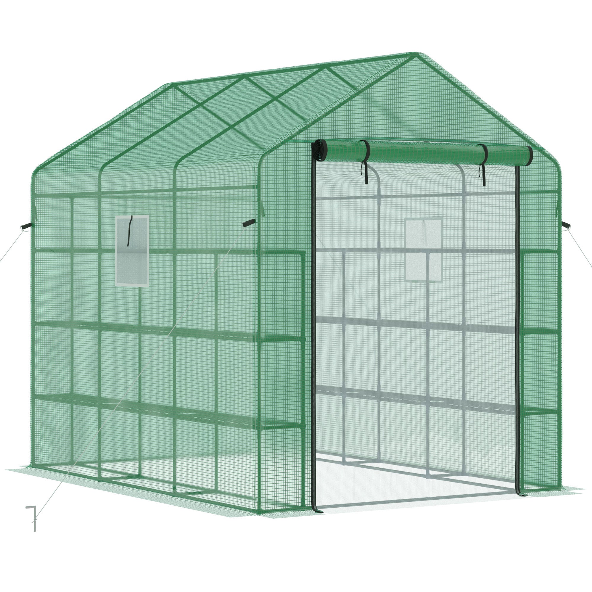 Outsunny 8' x 6' x 7' Walk-in Greenhouse with Mesh Door and Windows, 18 Shelf Hot House with Trellis, Plant Labels, UV protective for Growing Flowers, Herbs, Vegetables, Saplings, Green