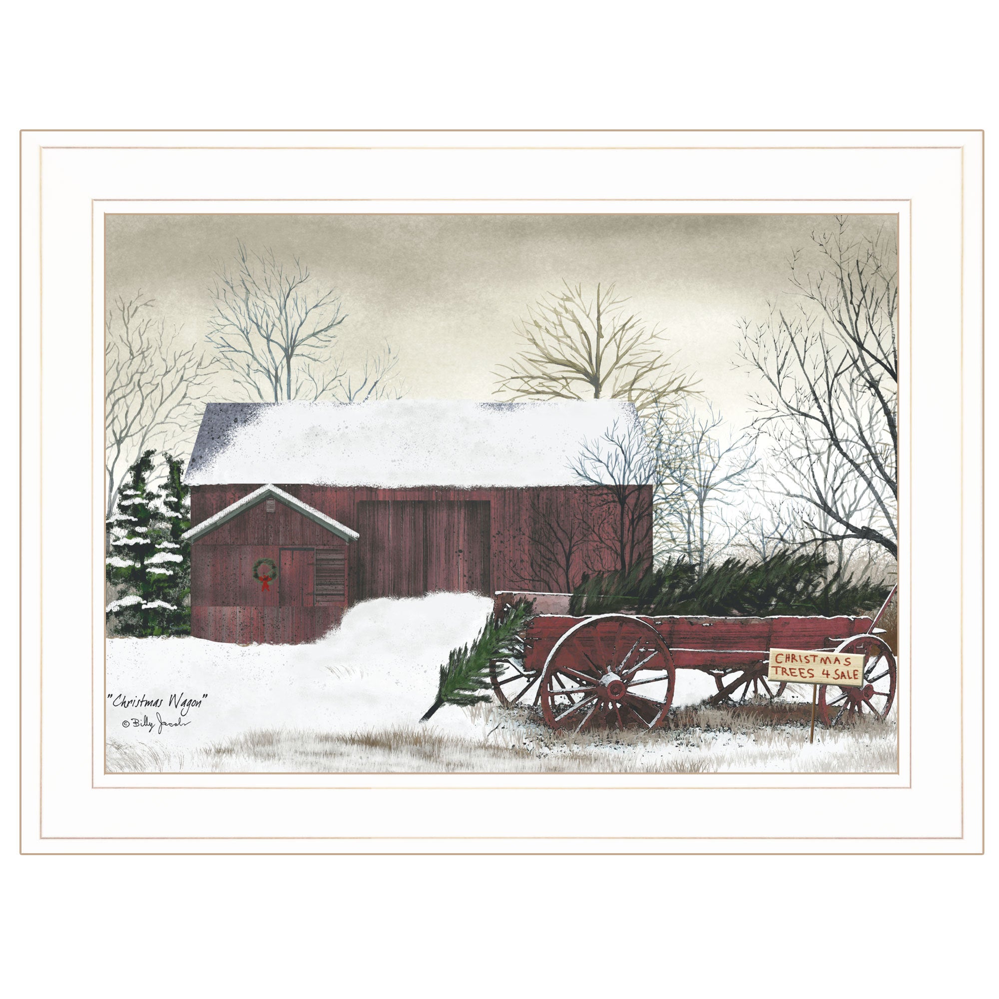 'Christmas Wagon' by Billy Jacobs Ready to Hang Holiday Framed Print, White Frame