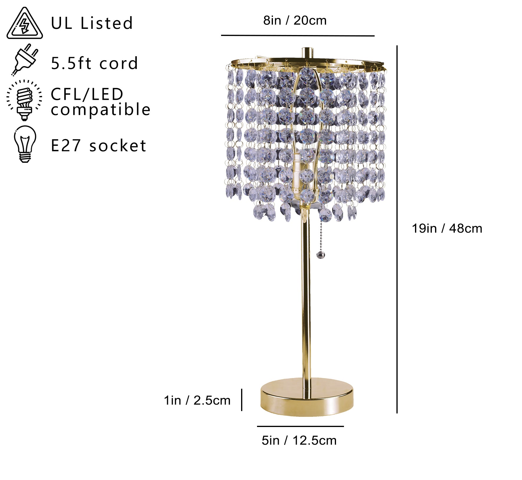 19'H GOLD CRYSTAL INSPIRED PULL TABLE LAMP (1PC/CTN) (0.43/4.22)