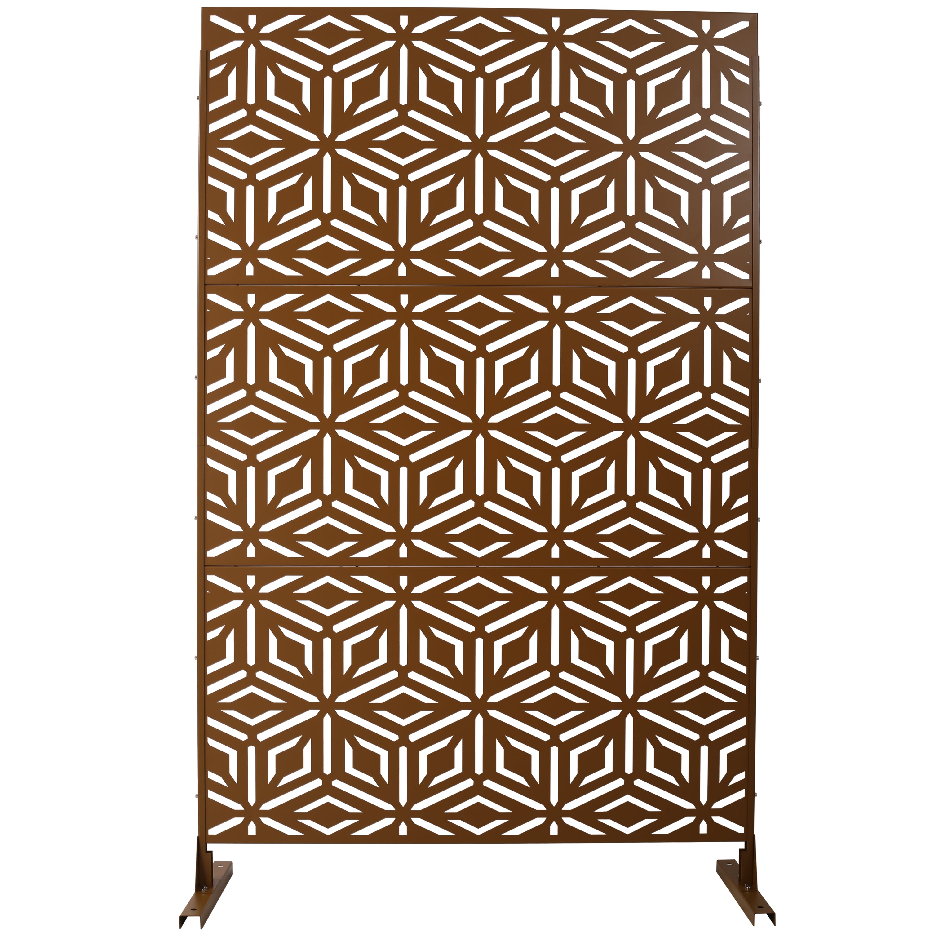 Outdoor & Indoor Privacy Screen Metal Privacy Screen 76' H×48' W, Freestanding Decorative Privacy Screen for Deck Balcony Patio, Privacy Fence Panels for Outside Lawn Garden PS115 BROWN