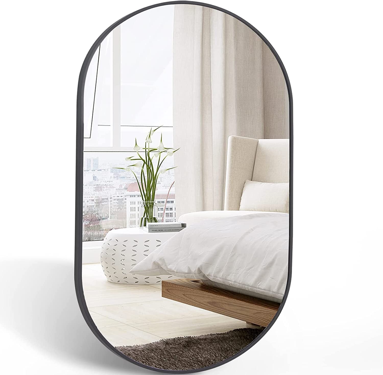 Black 20 x 28 Inch Metal Oval Mirror