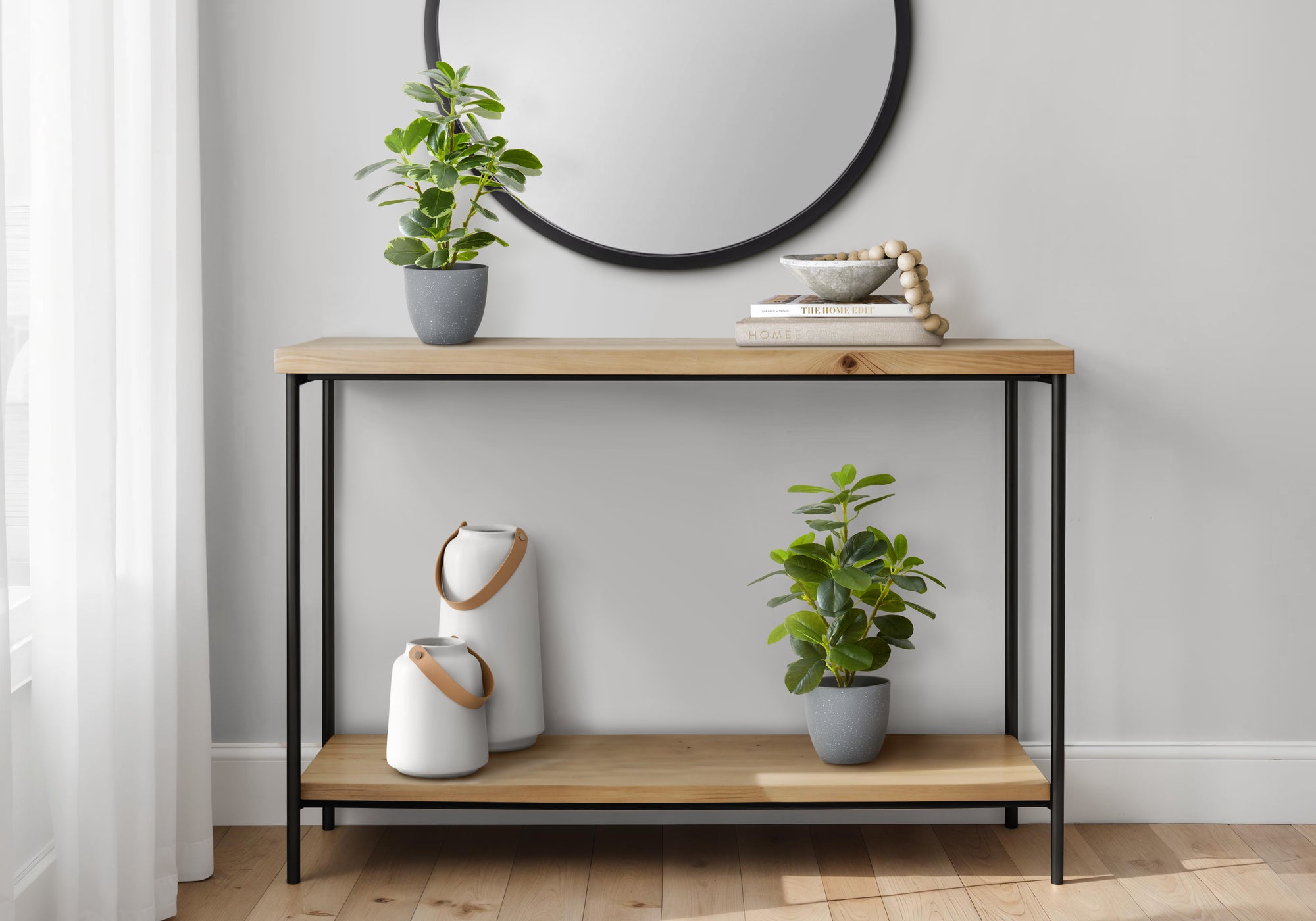 Artificial Plant, 14' Tall, Ficus, Indoor, Faux, Fake, Table, Greenery, Potted, Set Of 2, Decorative, Green Leaves, Grey Pots