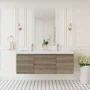 60' Floating Bathroom Vanity with Sink, Modern Wall-Mounted Bathroom Storage Vanity Cabinet with Solid Surface Top Basin, Two Sinks and Soft Close Drawers, Ash Grey 24V11-60DAG